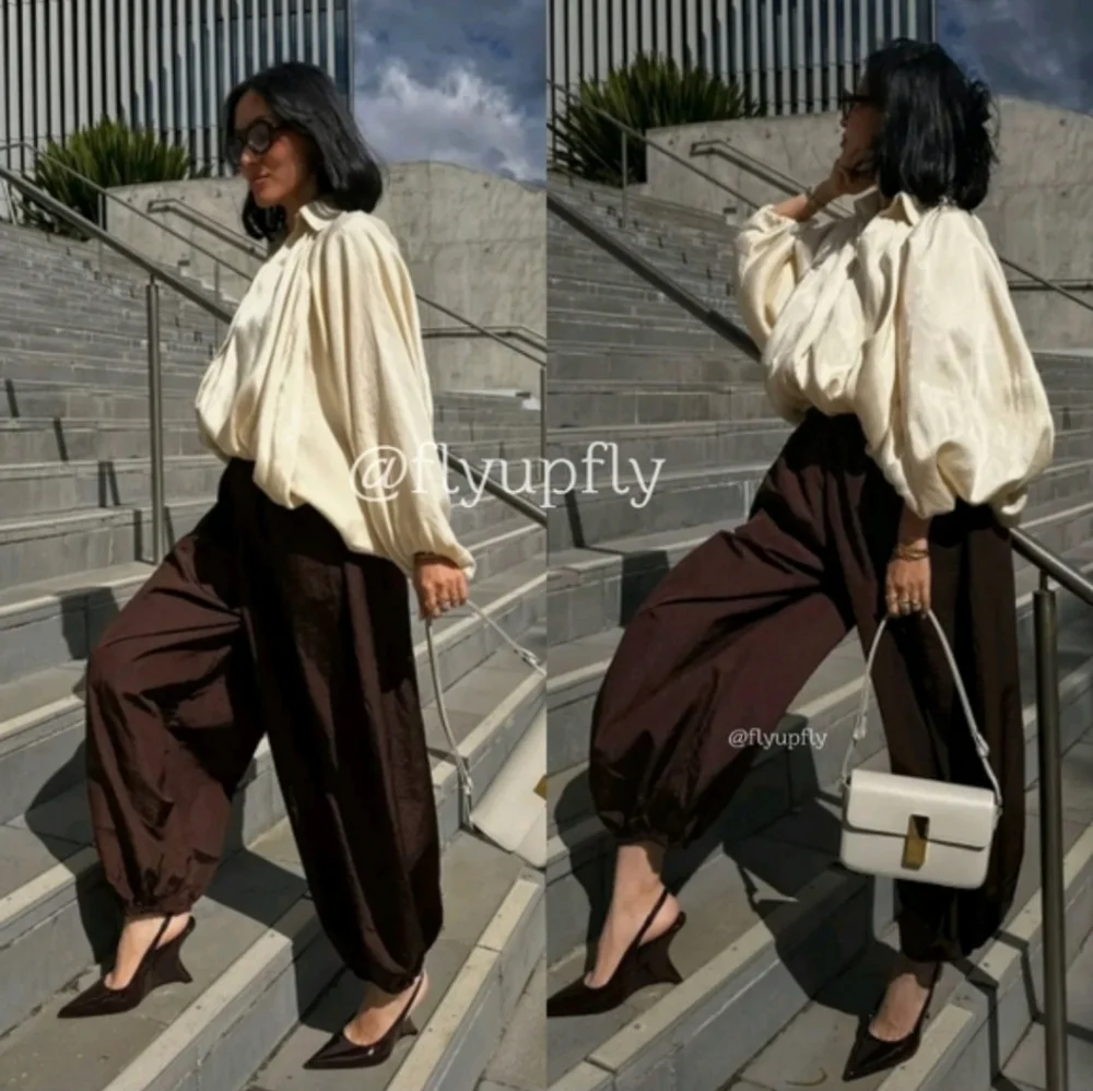 Zara Balloon Pants Brown Nylon Size XS M